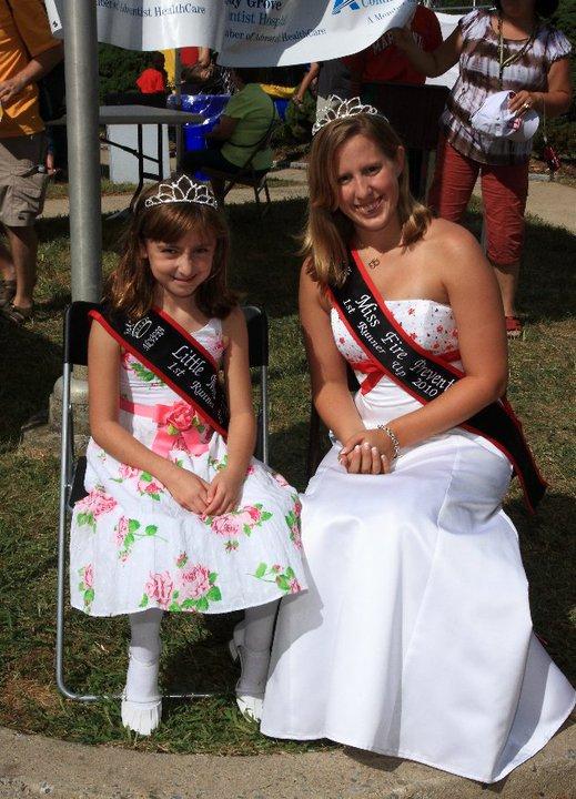 GVFD's Miss Fire Prevention, Solveig Petersen and Little Jr. Miss Fire Prevention Tori Pilpel smiling after receiving their crowns.